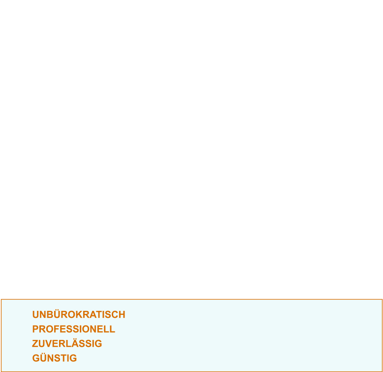 UNBÜROKRATISCH PROFESSIONELL ZUVERLÄSSIG GÜNSTIG